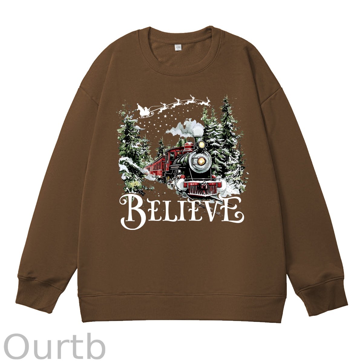 Christmas Believe  Pattern 100% 300g CottonCrew Neck Sweatshirt