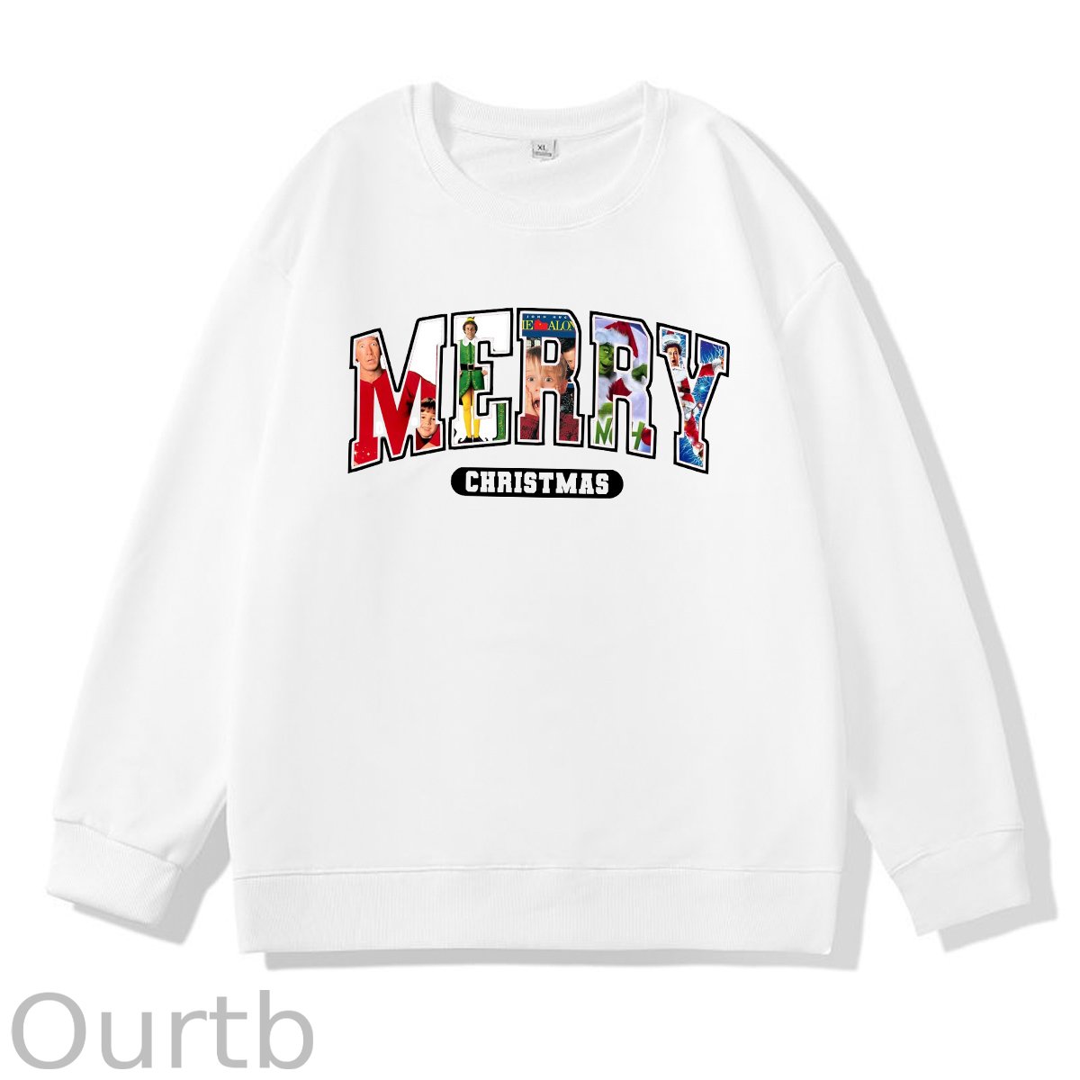 Merry Christmas Pattern 100% 300g CottonCrew Neck Sweatshirt