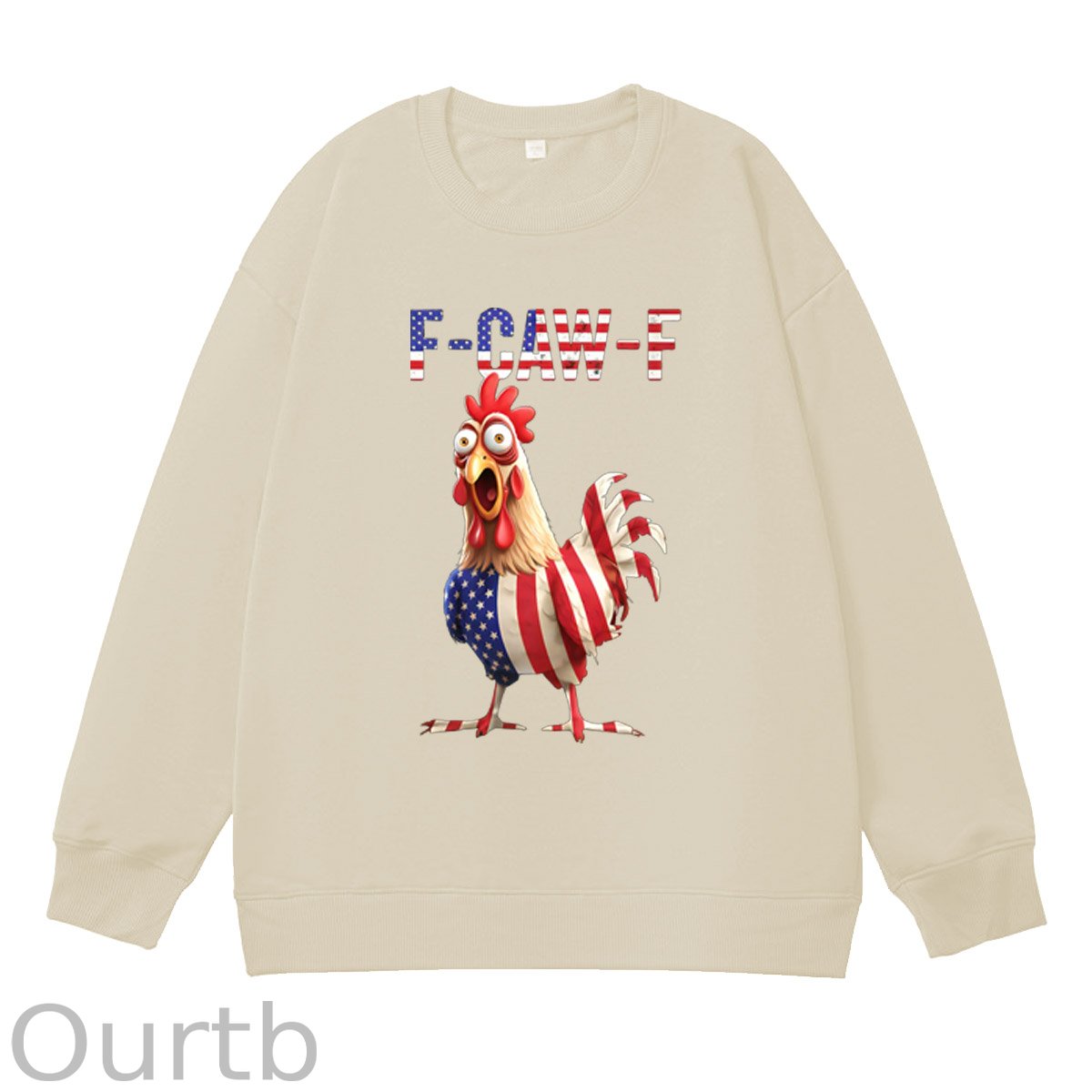 F-Caw-F Shocked American Chicken Pattern  100% 300g CottonCrew Neck Sweatshirt