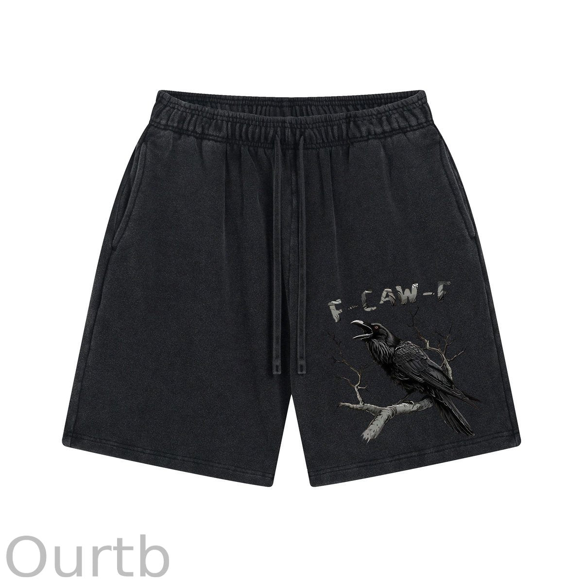 F-Caw-F Crow Print Washed Shorts Pants