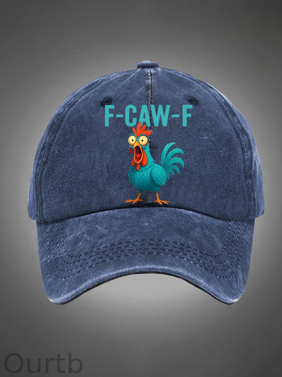 Funny Rooster Chicken F-Caw-F Chicken Pattern Washed Hats