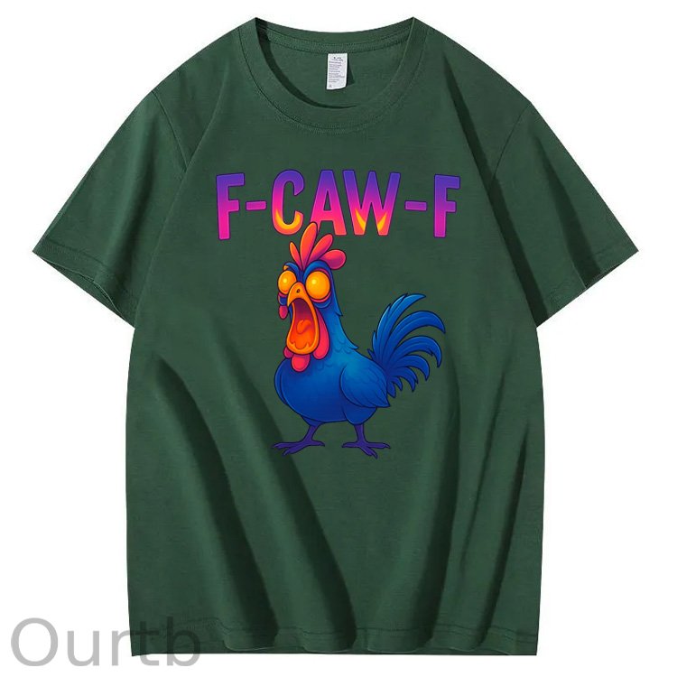 F-Caw-F Color Gradient Chicken Pattern100% Cotton T-Shirt