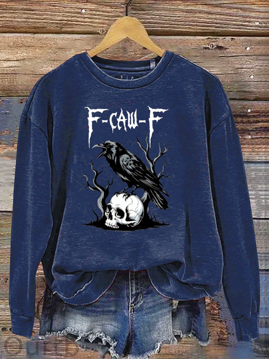 Women's Halloween Crow Stepping On A Skull F-Caw -F Pattern Print Casual Sweatshirt