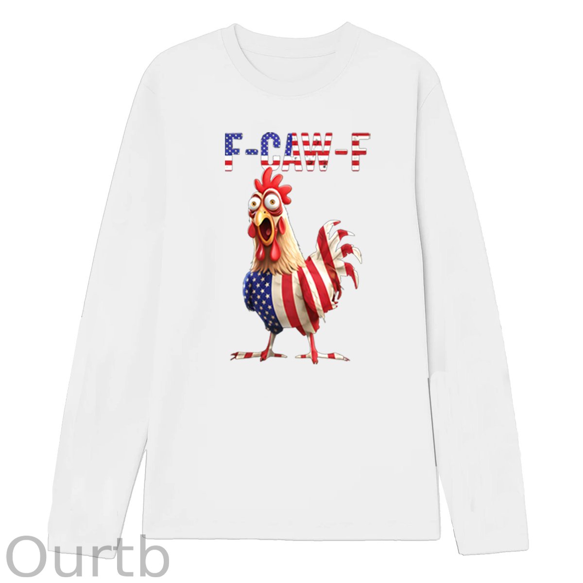 F-Caw-F Shocked American Chicken  Pattern Long Sleeve 100% Cotton T-Shirt