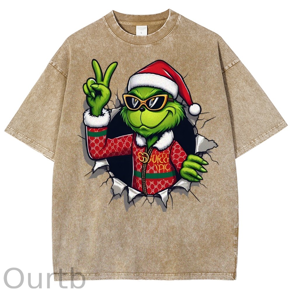 Unisex Christmas Monster Printed Washed Tee