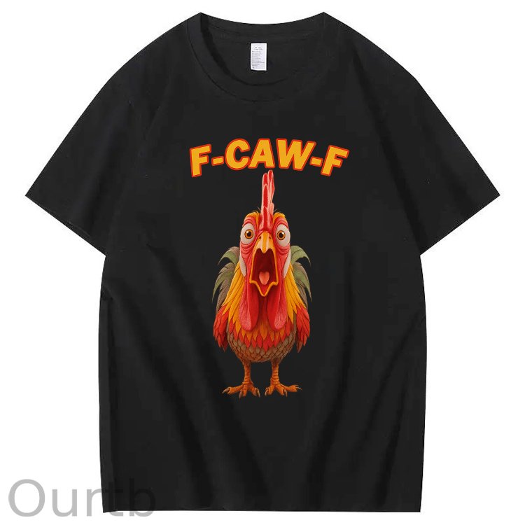 F-Caw-F Shocked Mouth Chicken Pattern100% Cotton T-Shirt