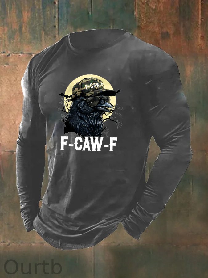 Men's F-Caw-F Camouflage Crow Pattern Long Sleeve 100% Cotton T-Shirt