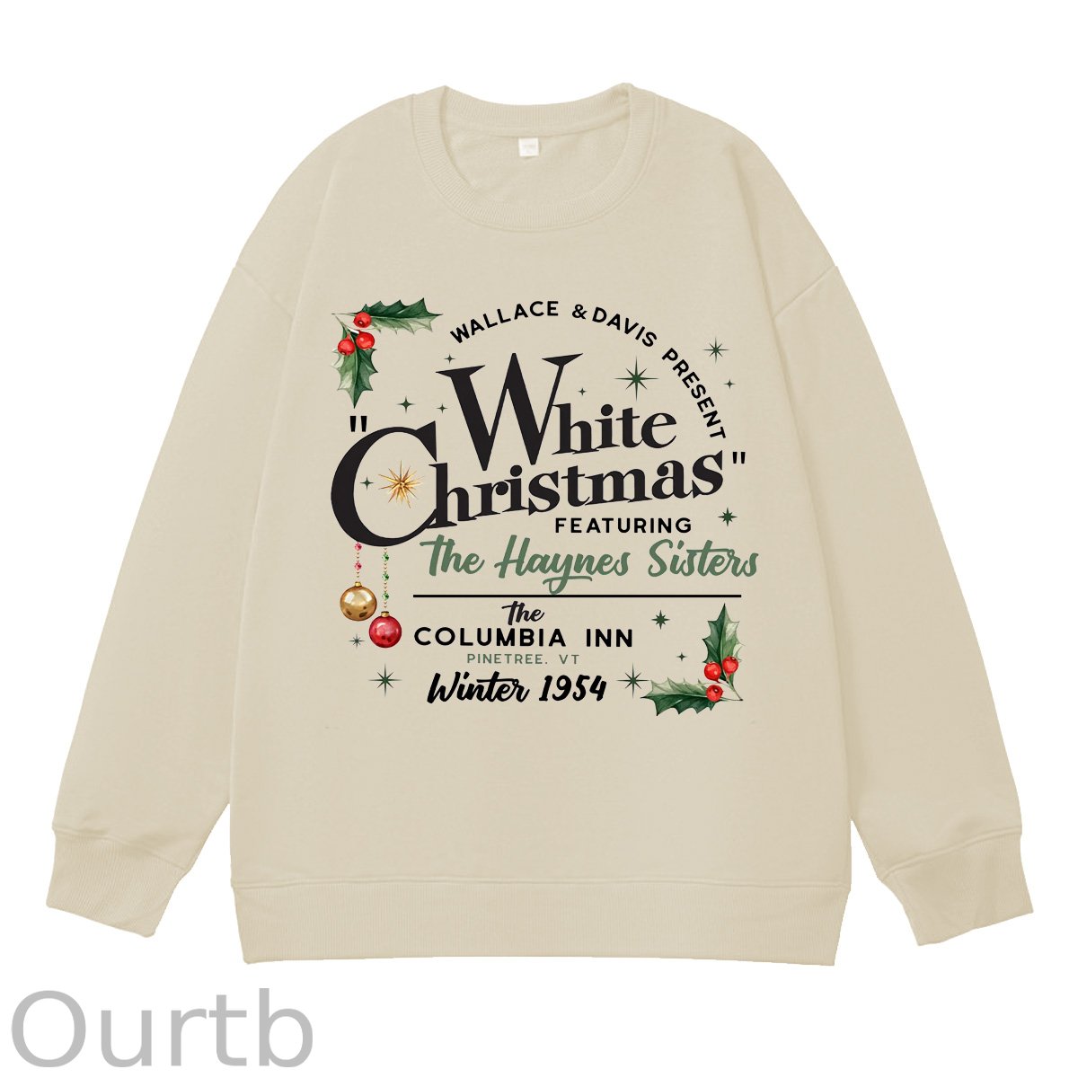 White Christmas Pattern 100% 300g CottonCrew Neck Sweatshirt