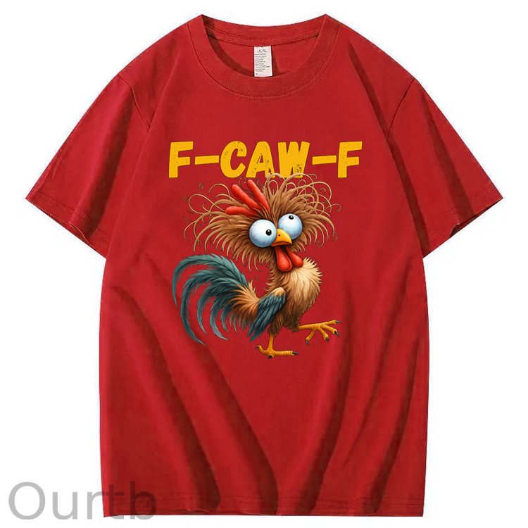 F-Caw-F Crazy Cross-Eyes Chicken Pattern100% Cotton T-Shirt