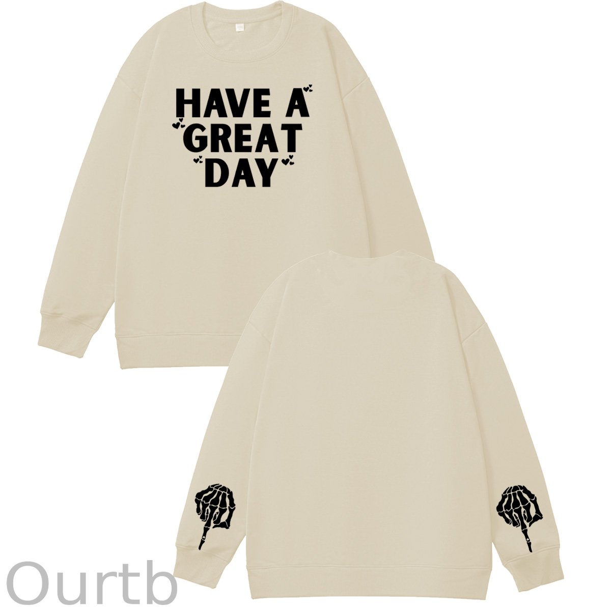 Have A Great Day Skull Pattern 100% 300g CottonCrew Neck Sweatshirt