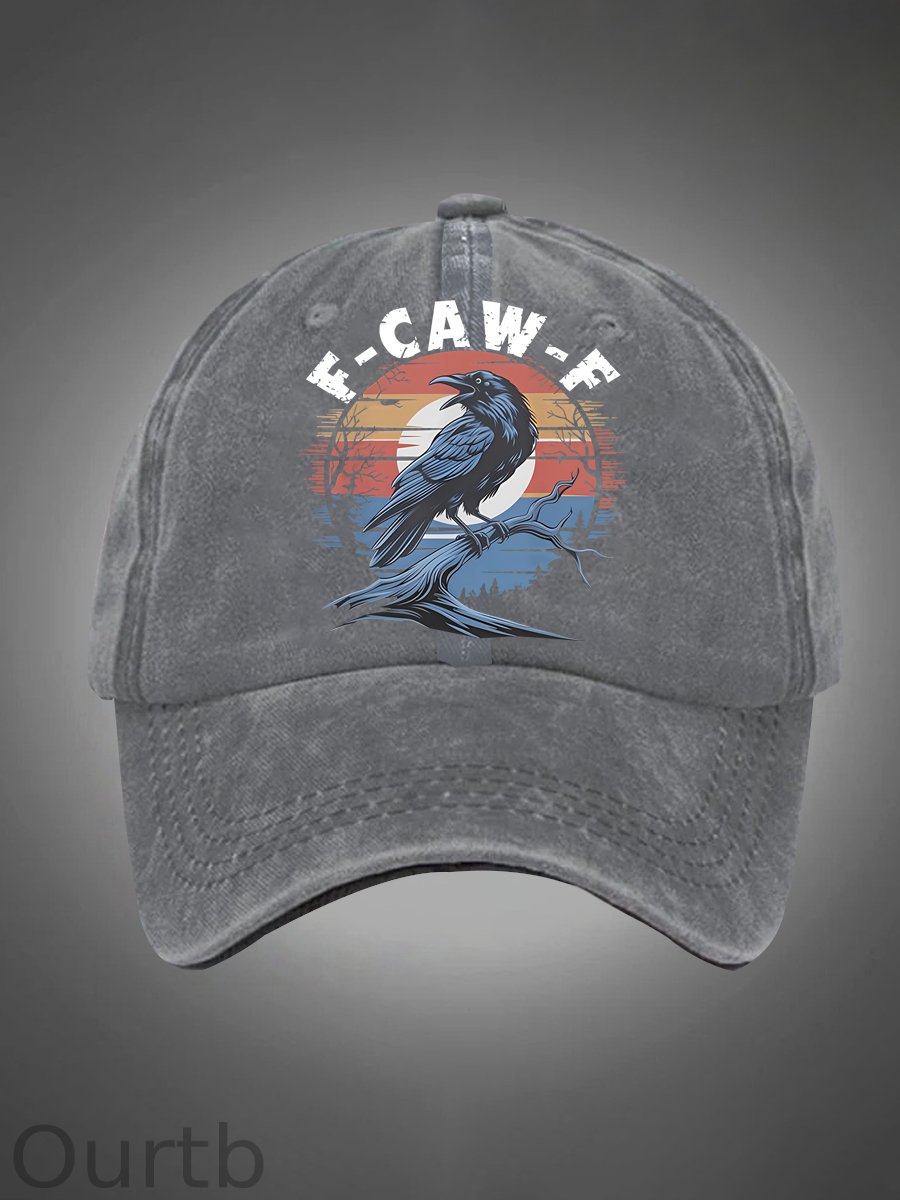 F-Caw-F Crow Pattern Washed Hats