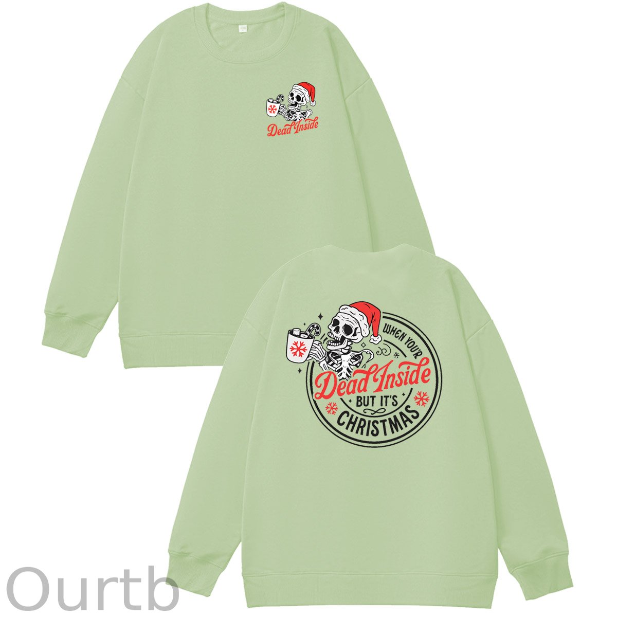 Christmas Dead inside Pattern  100% 300g CottonCrew Neck Sweatshirt