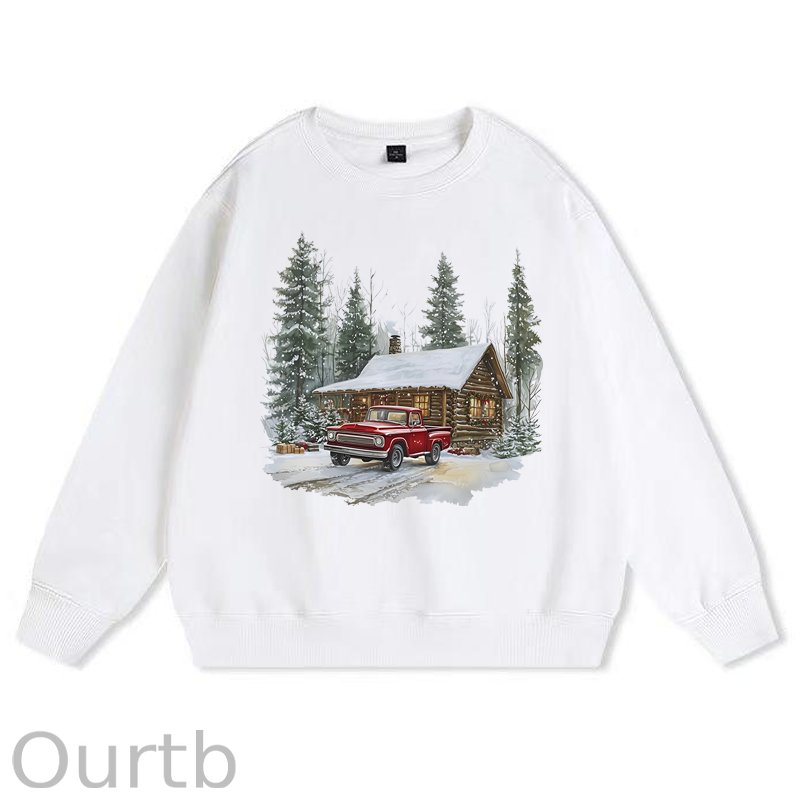 Retro Christmas Red Pickup Truck Winter 100% Cotton Fleece Sweatshirt