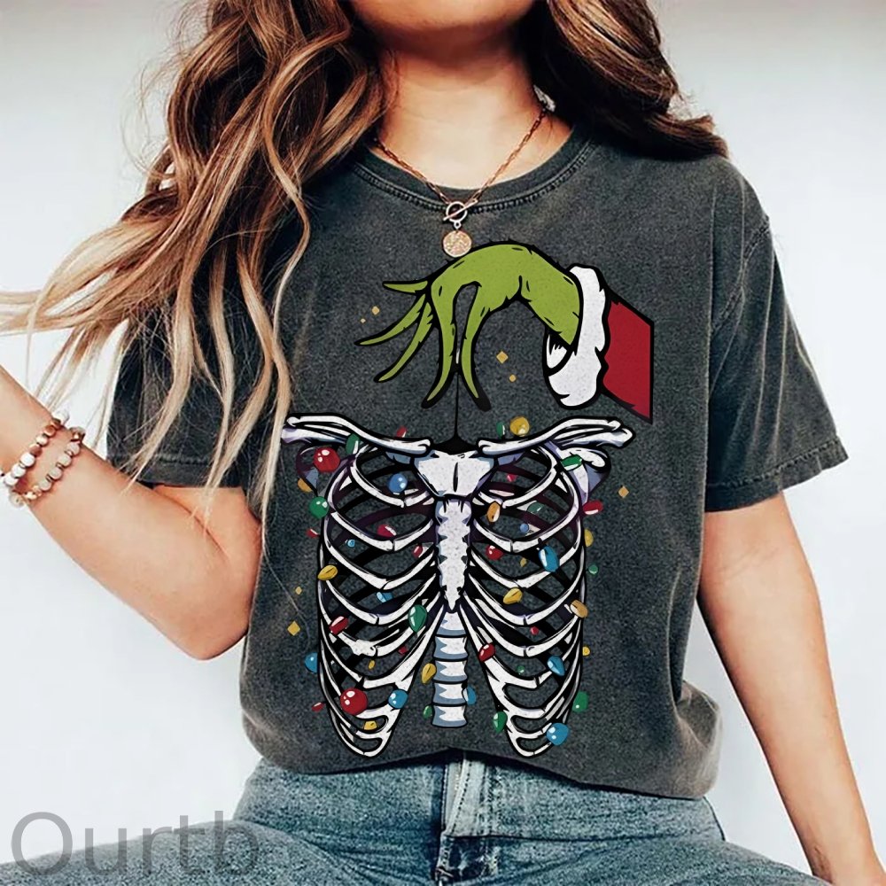 Unisex Christmas Skeleton Printed Washed Tee