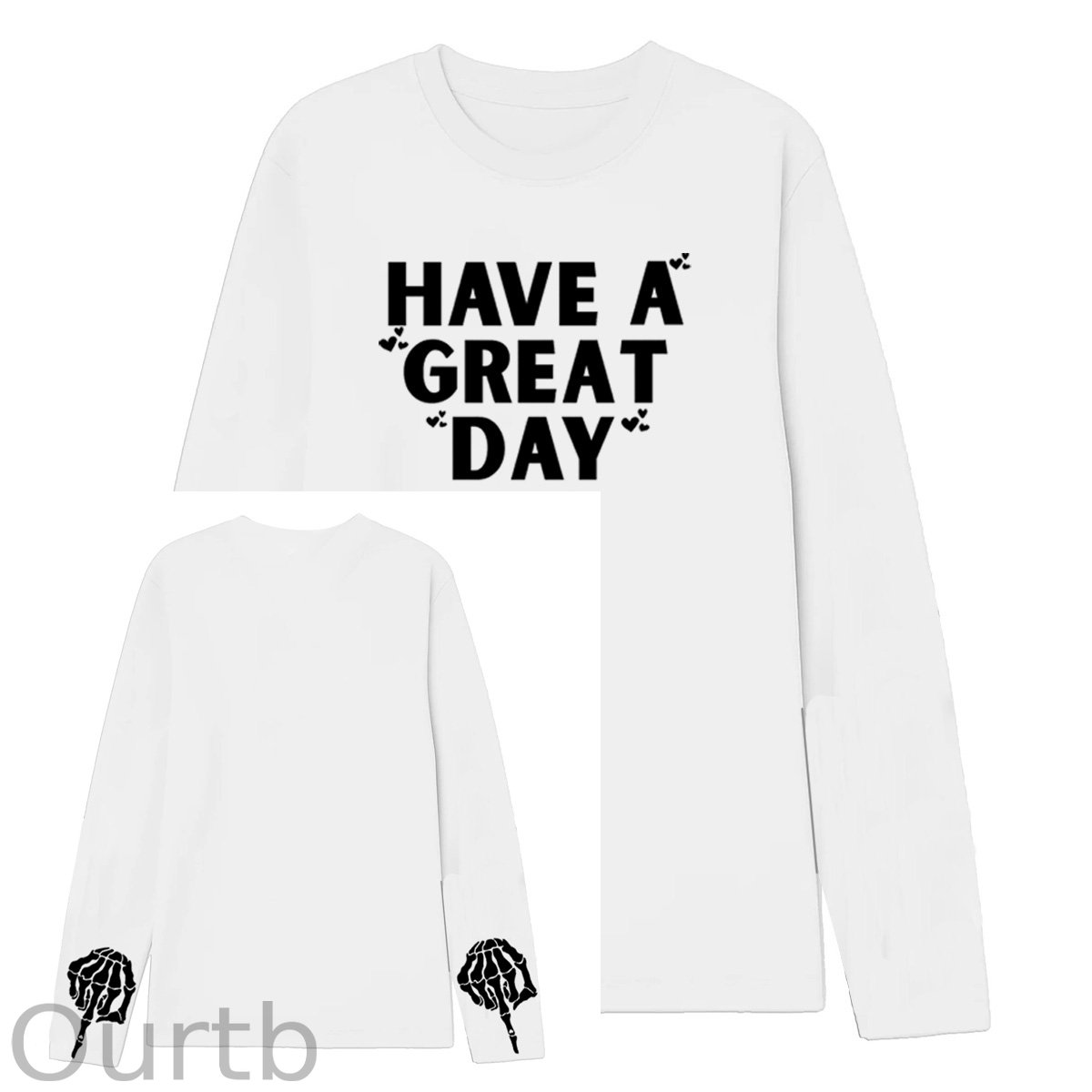 Have A Great Day Pattern Pattern Long Sleeve 100% Cotton  T-Shirt