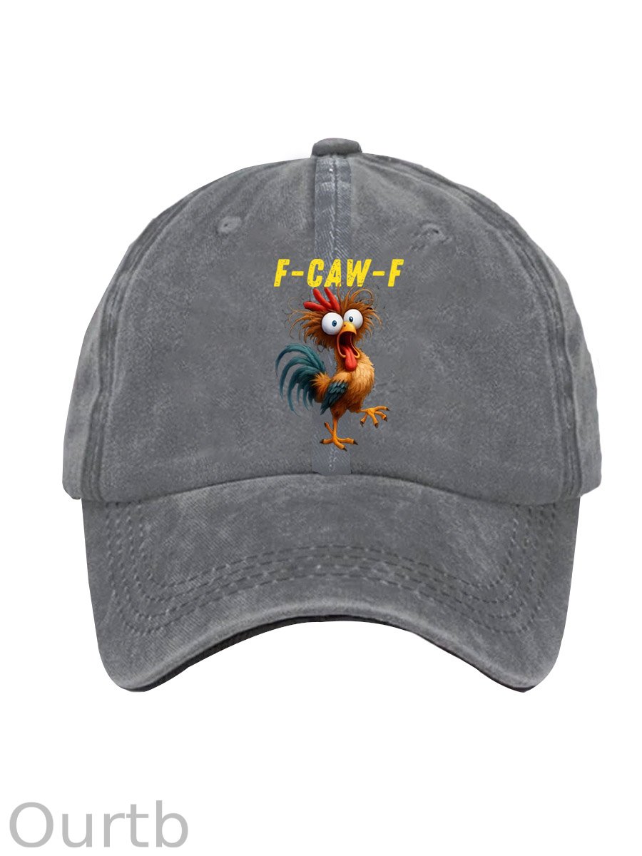 F-Caw-F Crazy Chicken Pattern Washed And Distressed Hats