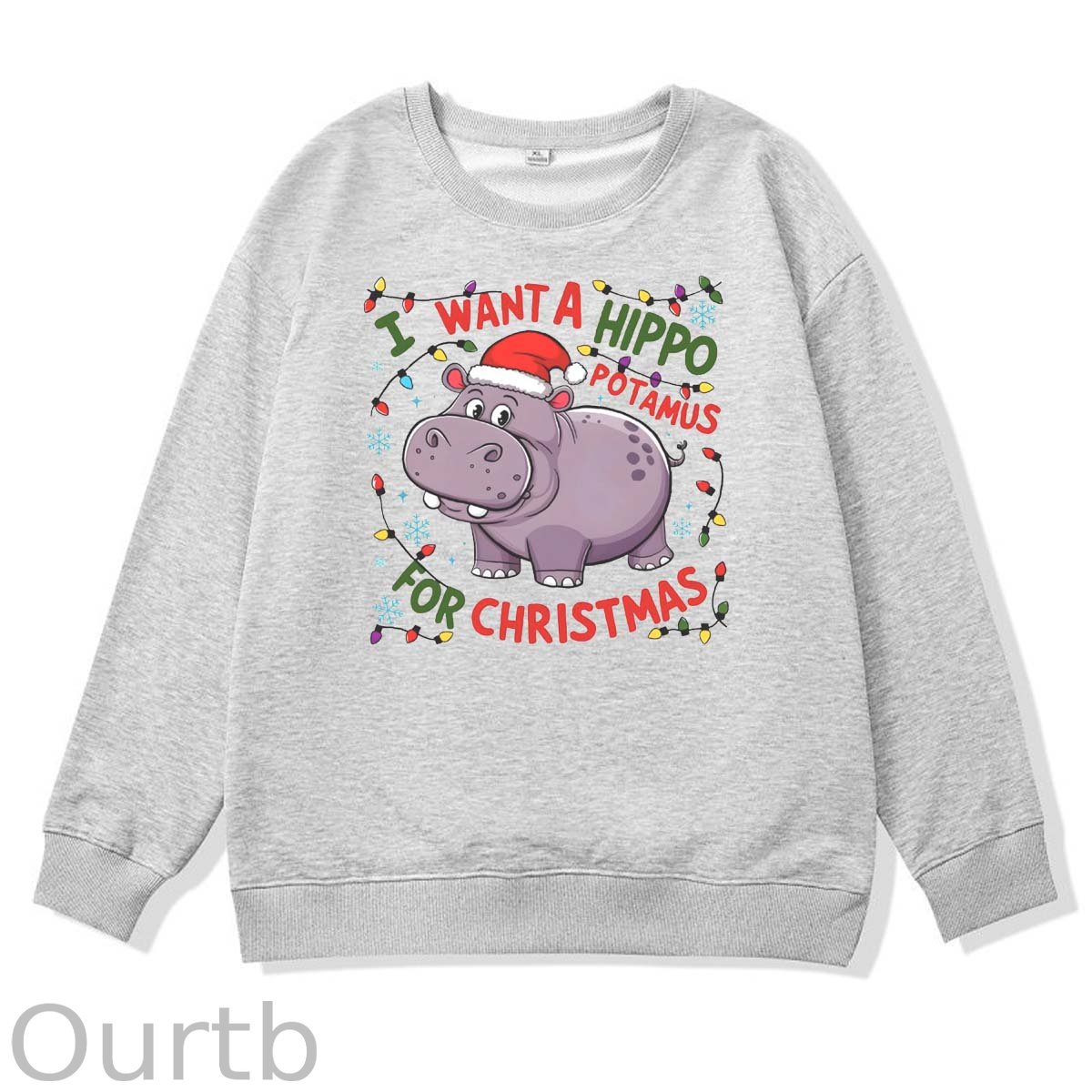 Christmas Hippo   Pattern 100% 300g CottonCrew Neck Sweatshirt