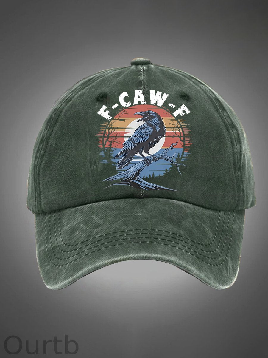 F-Caw-F Crow Pattern Washed Hats
