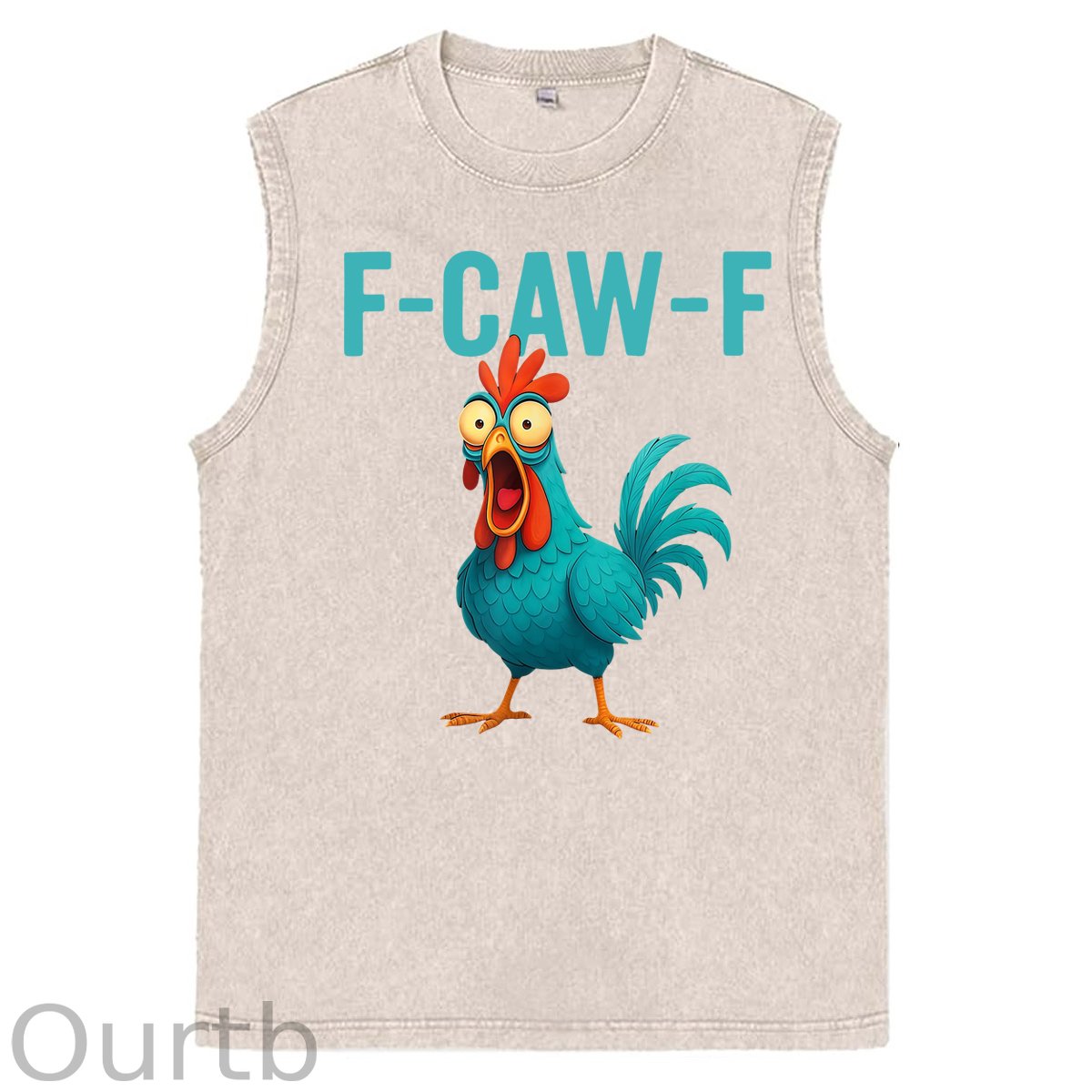 Funny Rooster Chicken F-Caw-F Chicken Print Washed Cotton Sleeveless Tank Tops