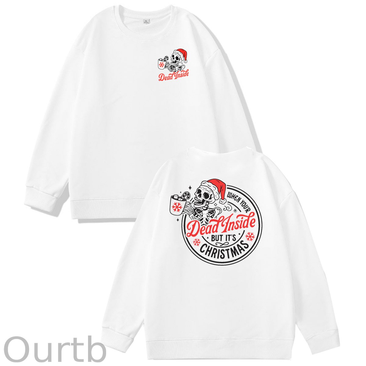 Christmas Dead inside Pattern  100% 300g CottonCrew Neck Sweatshirt