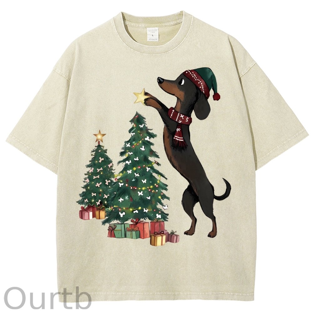 Unisex Christmas Tree Printed Washed Tee