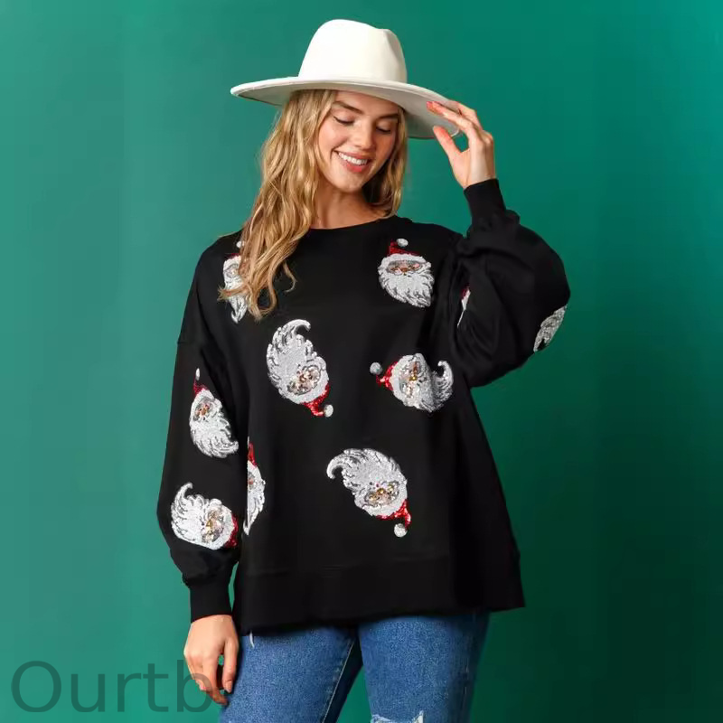 🎄Women's Round Neck Casual Loose Christmas Sequin Sweatshirt🎄