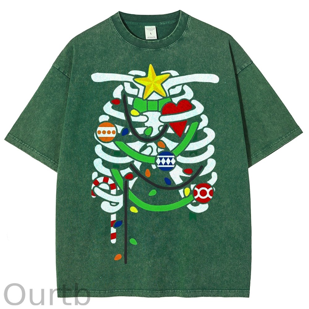 Unisex Christmas Skull Printed Washed Tee