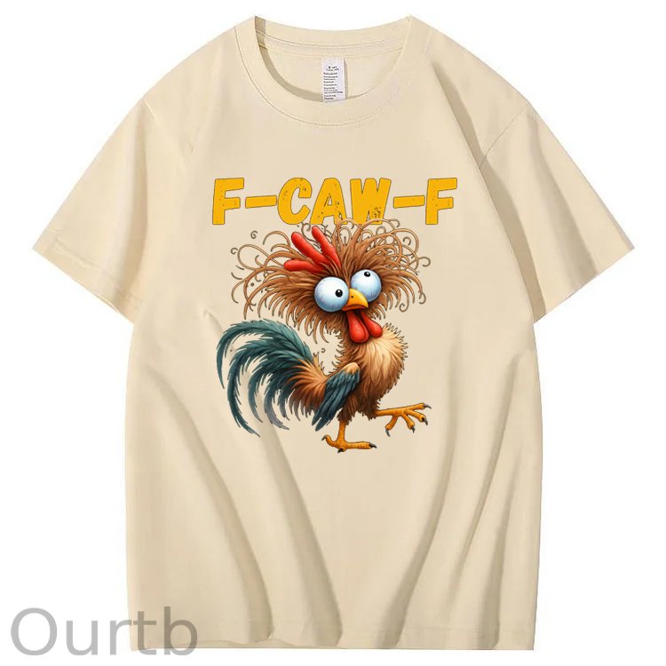 F-Caw-F Crazy Cross-Eyes Chicken Pattern100% Cotton T-Shirt