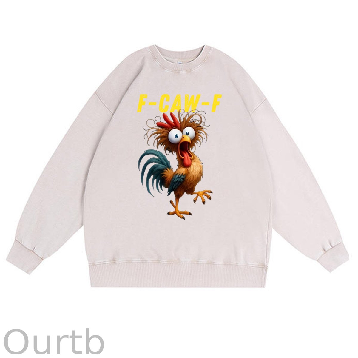 F-Caw-F Crazy Chicken Pattern  Vintage 100% 325g Cotton Washed Long Sleeve Sweatshirt
