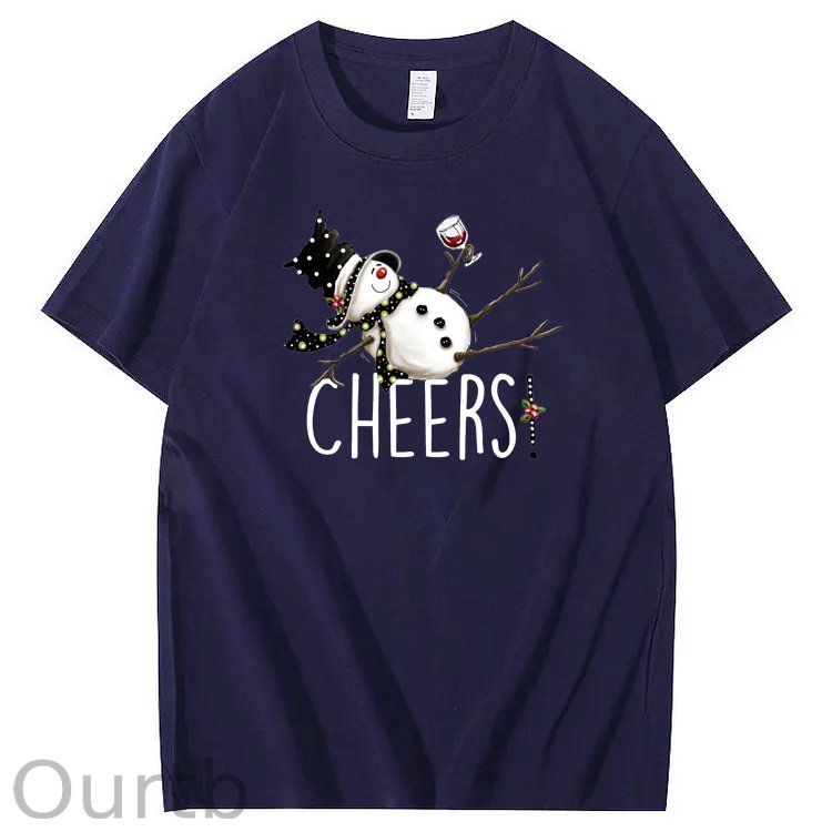 Christmas Cheers Snowman Pattern 100% Cotton Crew Neck T-Shirt