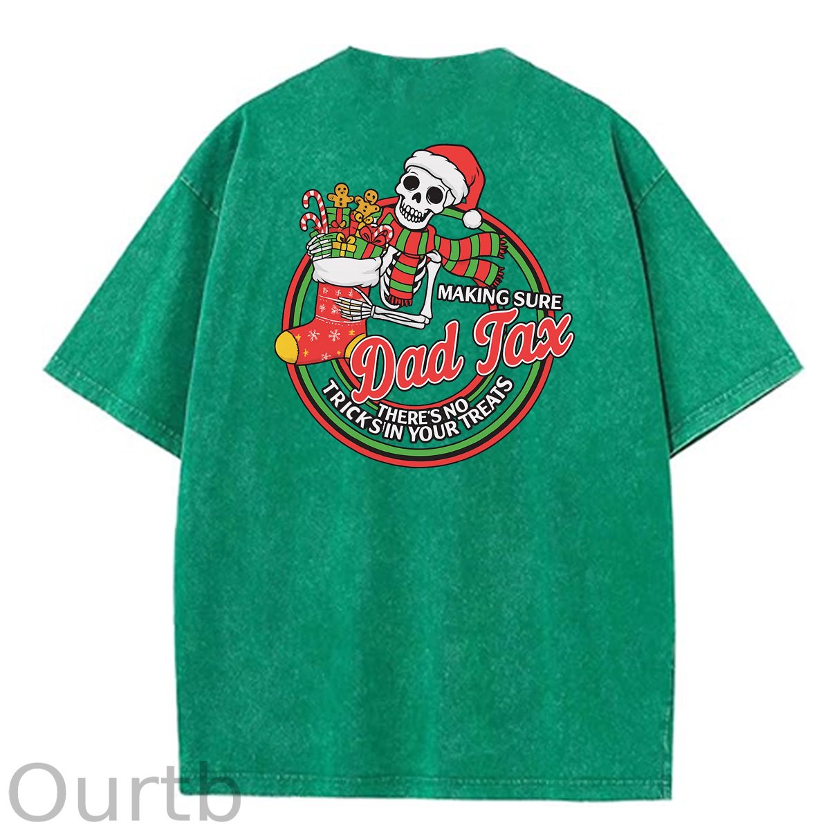 Christmas Dad Tax Pattern  Washed Distressed Crew Neck 100% Cototon T-Shirt