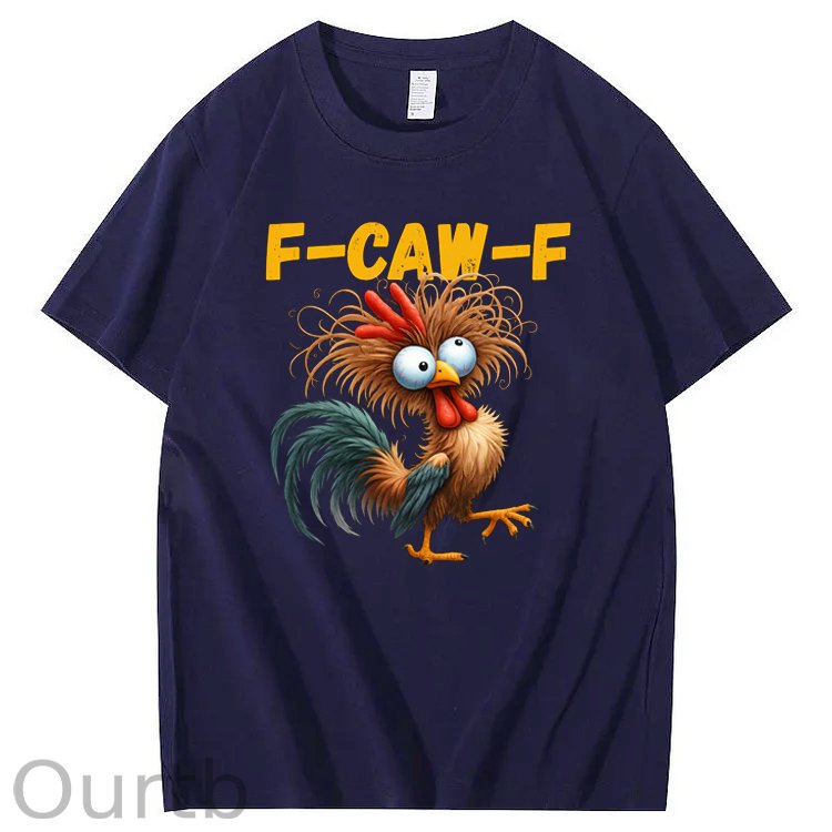 F-Caw-F Crazy Cross-Eyes Chicken Pattern100% Cotton T-Shirt