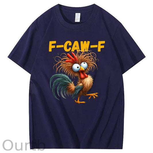 F-Caw-F Crazy Cross-Eyes Chicken Pattern100% Cotton T-Shirt