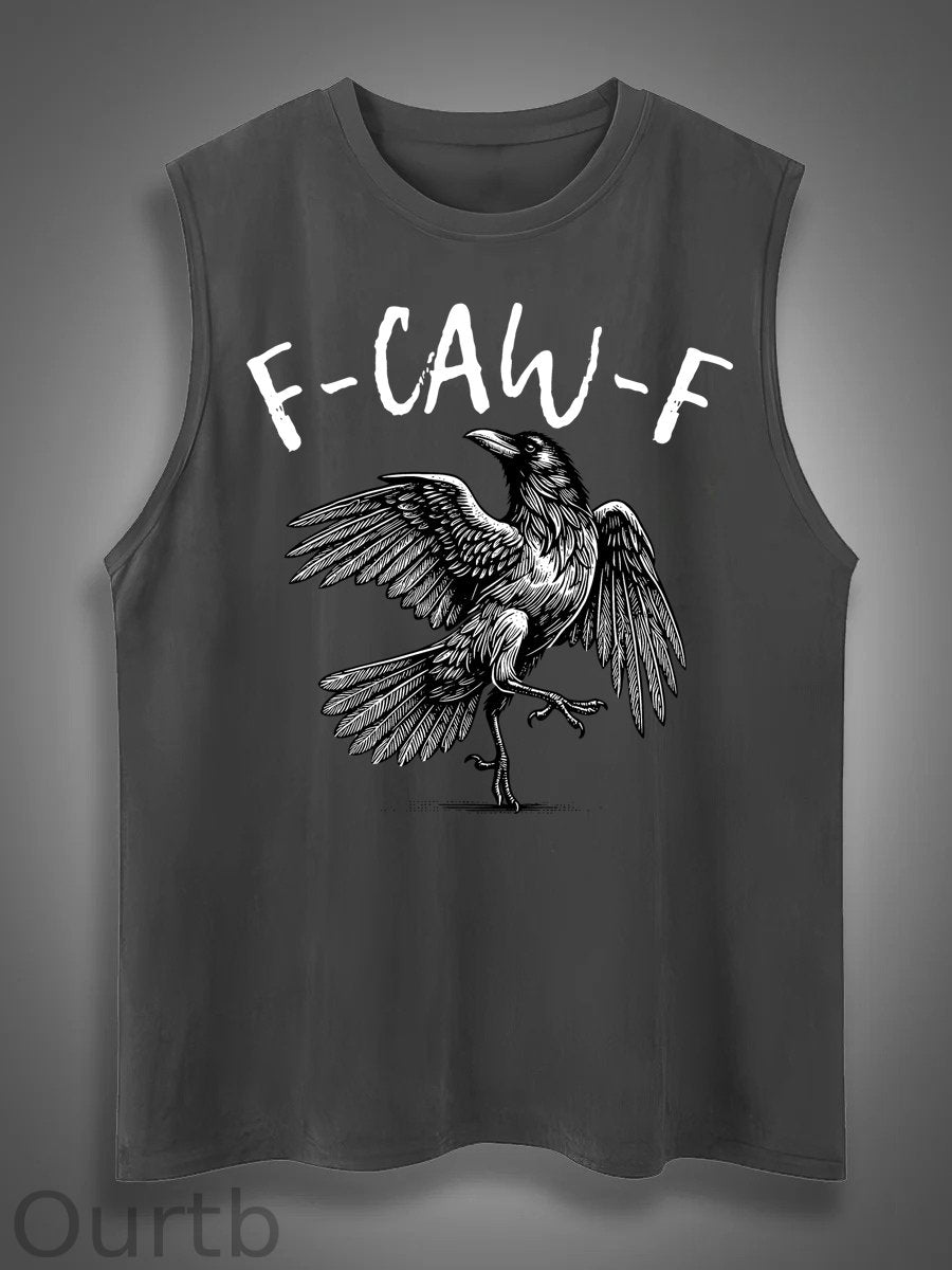 F-Caw-F Crow Print Cotton Sleeveless Tank Tops