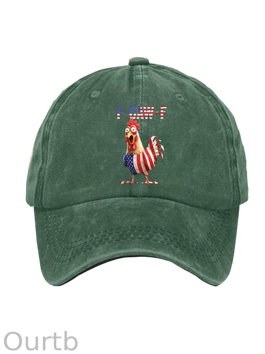 F-Caw-F Shocked American Chicken Pattern Washed And Distressed Hats
