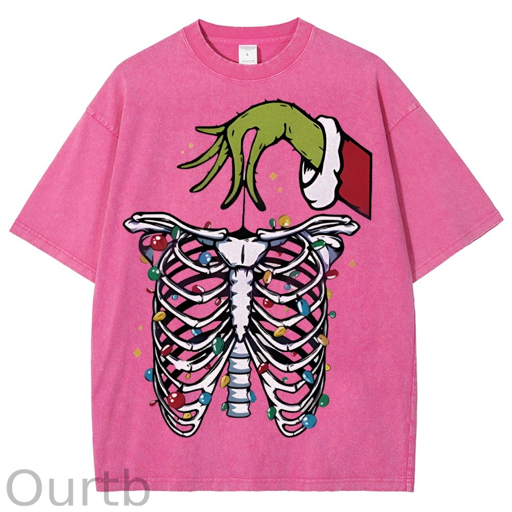 Unisex Christmas Skeleton Printed Washed Tee