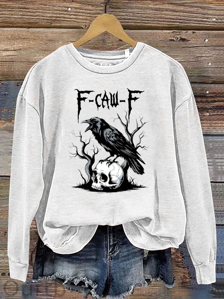 Women's Halloween Crow Stepping On A Skull F-Caw -F Pattern Print Casual Sweatshirt