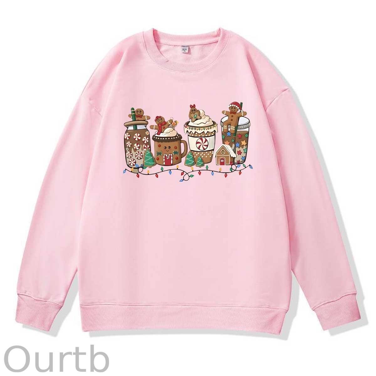 Christmas Gingerbread Man Pattern 100% 300g CottonCrew Neck Sweatshirt