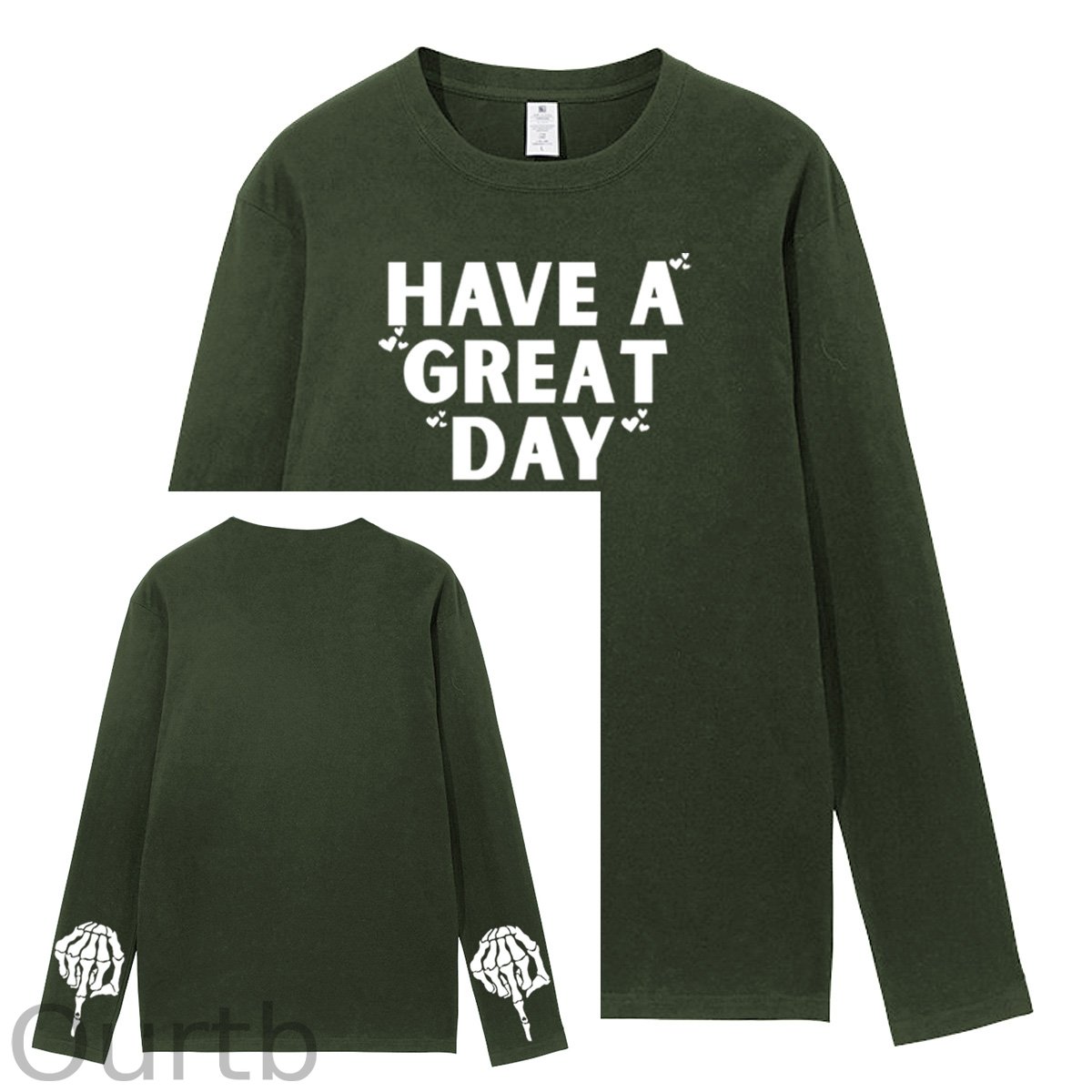 Have A Great Day Pattern Pattern Long Sleeve 100% Cotton  T-Shirt