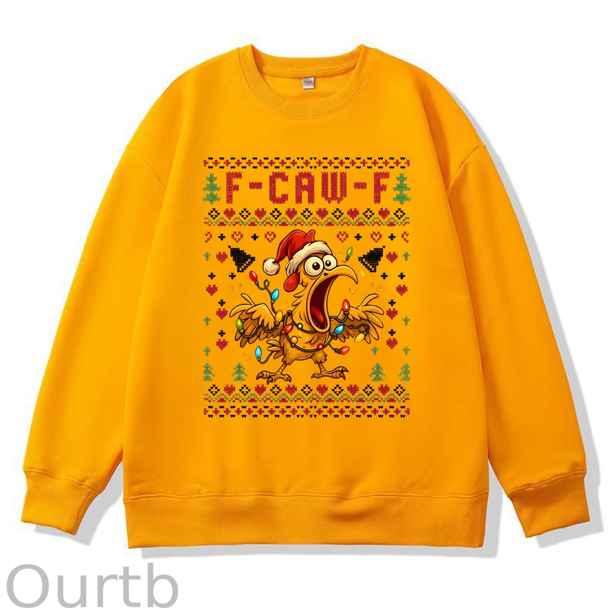 Christmas F-Caw-F Chicken  Pattern 100% 300g CottonCrew Neck Sweatshirt