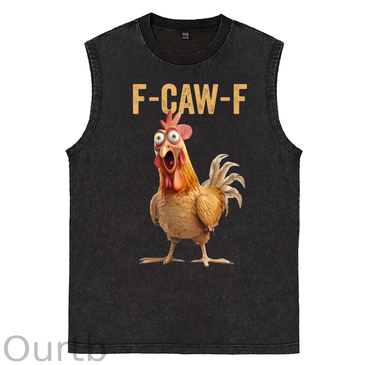 F-Caw-F Chicken Print Washed Cotton Sleeveless Tank Tops