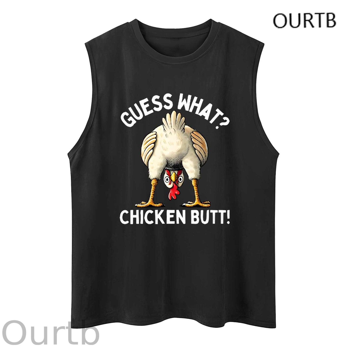 Guess What Chicken Butt Funny Adult Discomfort Art Print Cotton Sleeveless Tank Tops