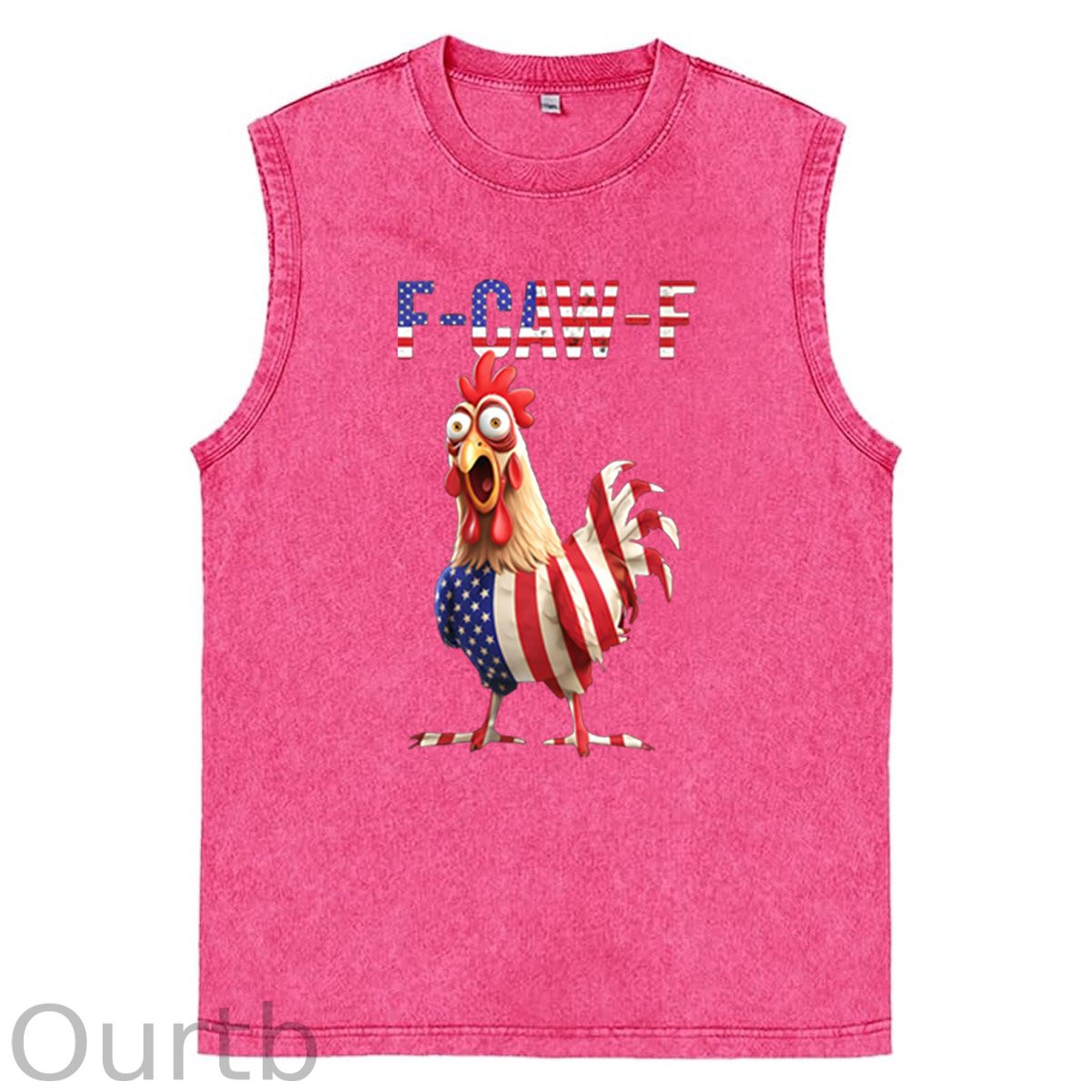 F-Caw-F Shocked American Chicken Pattern Sleeveless Cotton Washed Printed Loose Vest