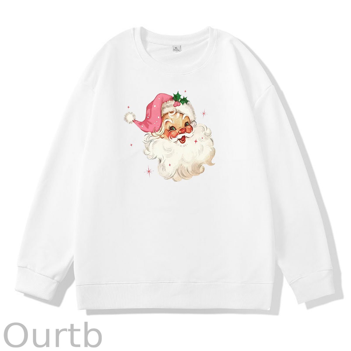 Santa Claus Christmas Pattern 100% 300g CottonCrew Neck Sweatshirt (High Quality Version)
