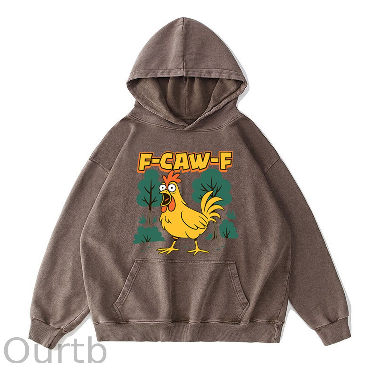 F-Caw-F Crazy Shocked Chicken  Pattern Washing And Aging Process 100% 300g Cotton Classic Hoodie
