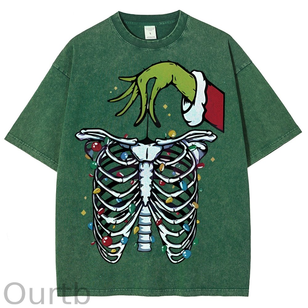 Unisex Christmas Skeleton Printed Washed Tee
