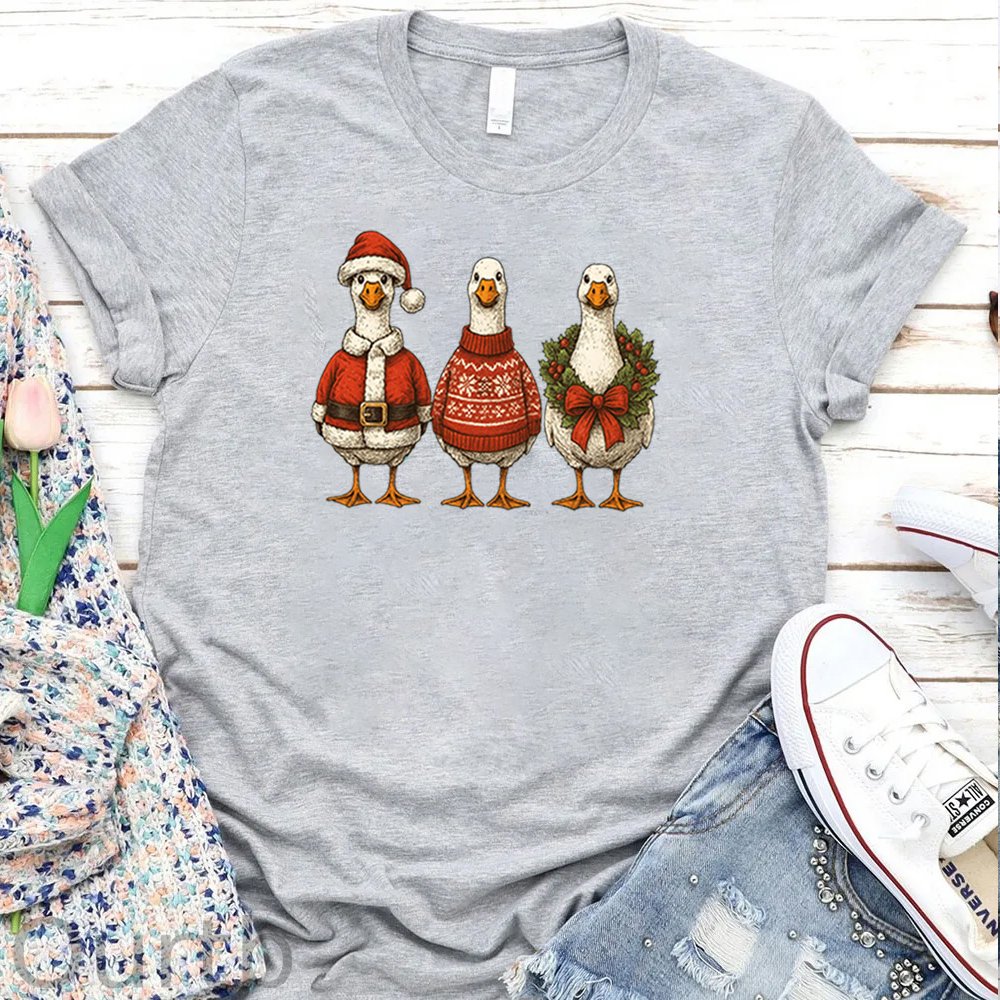 Women's Christmas Ducks  Pattern Round-Neck T-Shirt