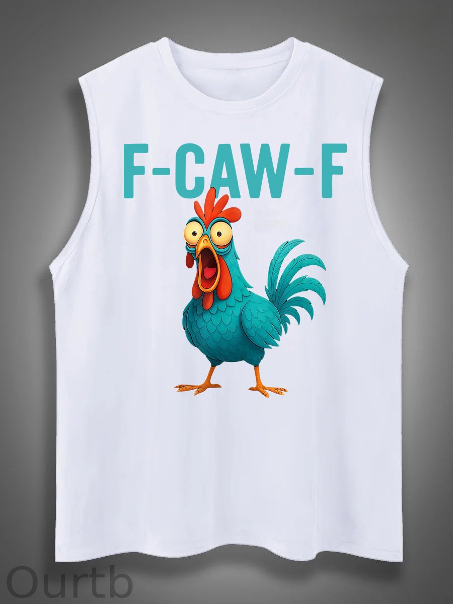 Funny Rooster Chicken F-Caw-F Chicken Print Cotton Sleeveless Tank Tops