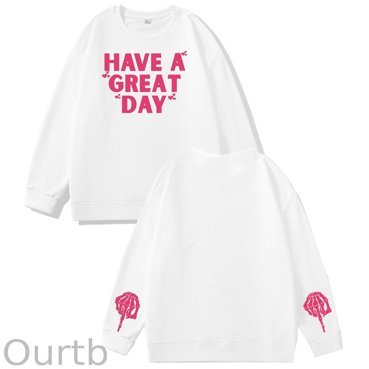 Have A Great Day Skull Pattern 100% 300g CottonCrew Neck Sweatshirt