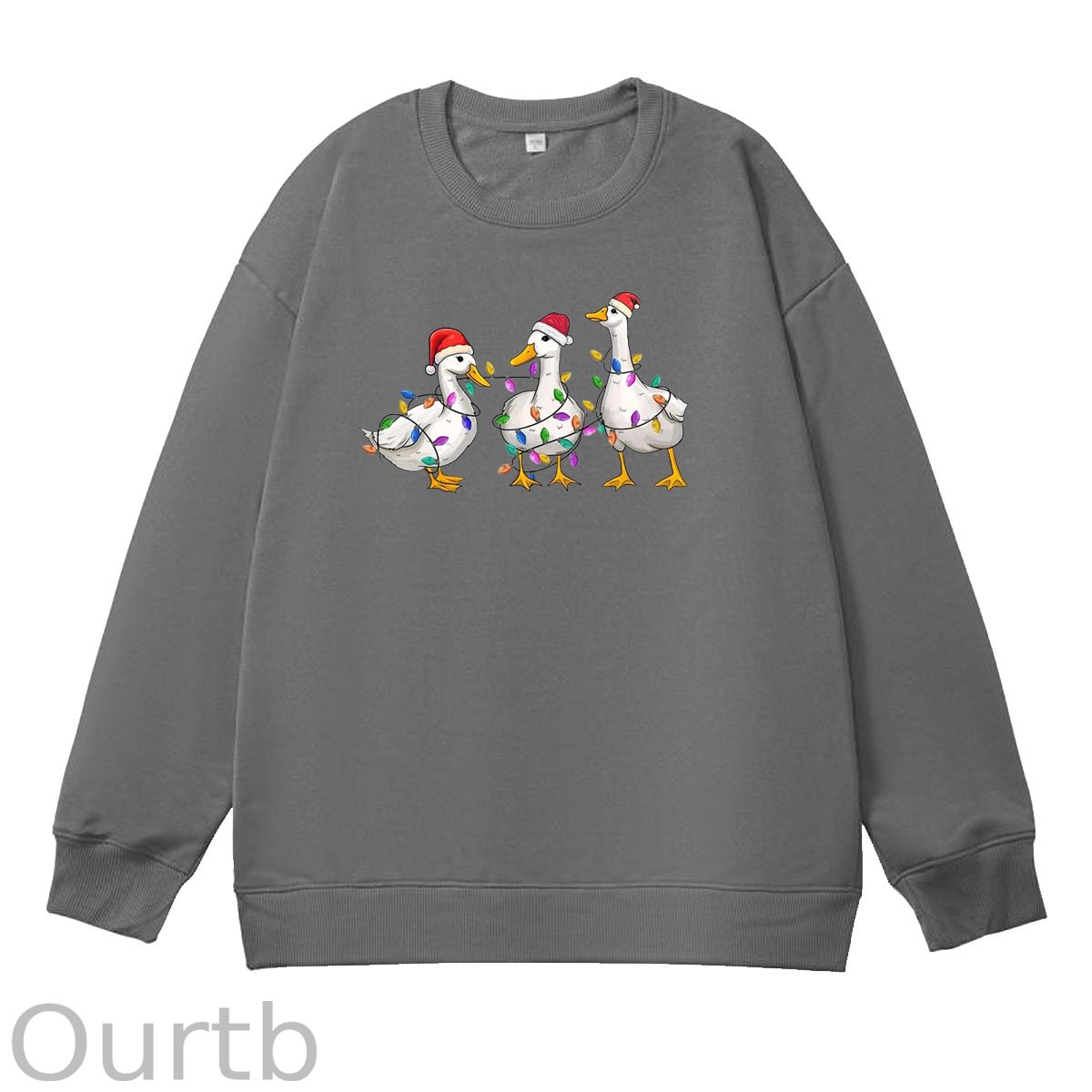 Christmas Ducks Pattern 100% 300g CottonCrew Neck Sweatshirt (High Quality Version)
